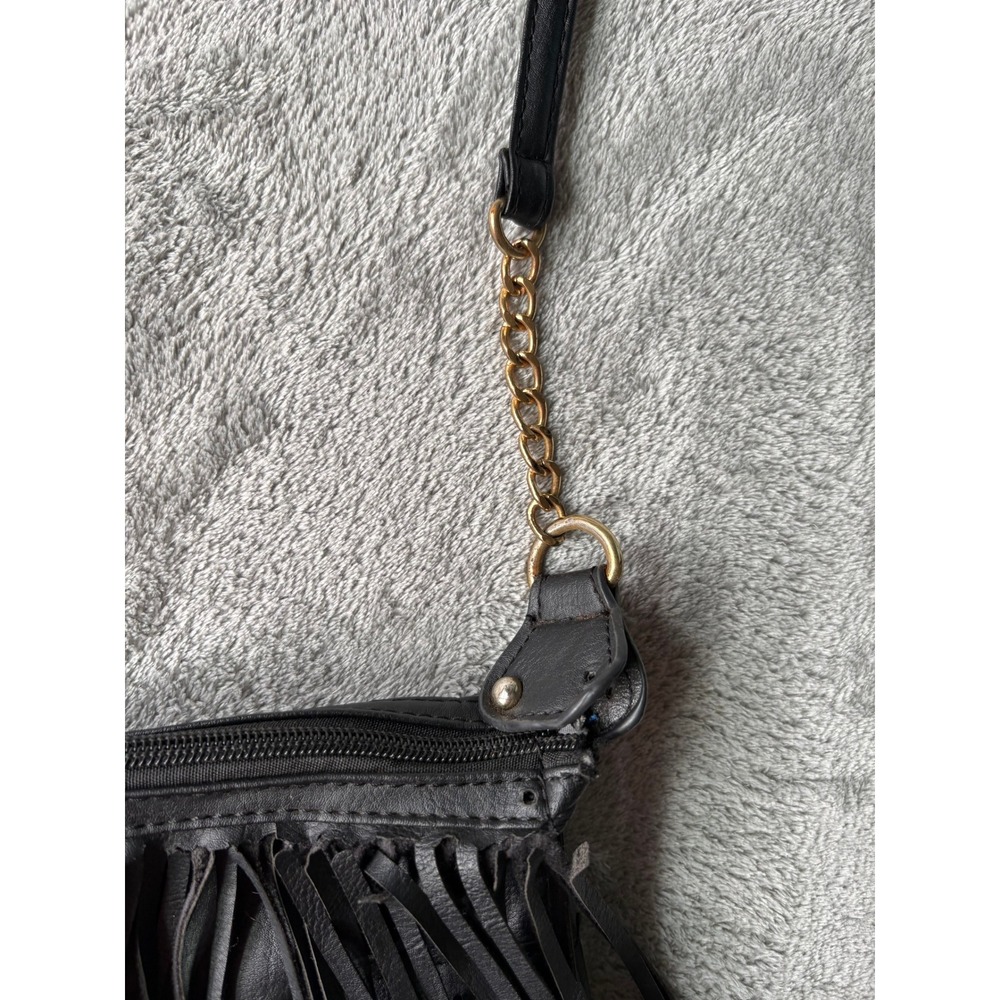 Rue21 Womens Crossbody Bag Small Black Faux Leather Fringe Western Boho Festival - Picture 4 of 14